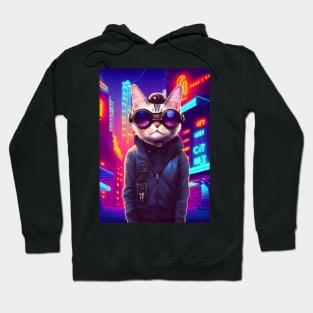 Techno Cat In Japan Neon City Hoodie